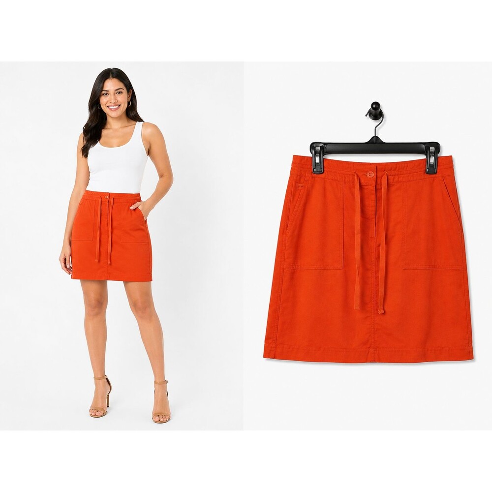 New Talbots Linen Blend Skirt Size 4 Red Tie Waist Pockets